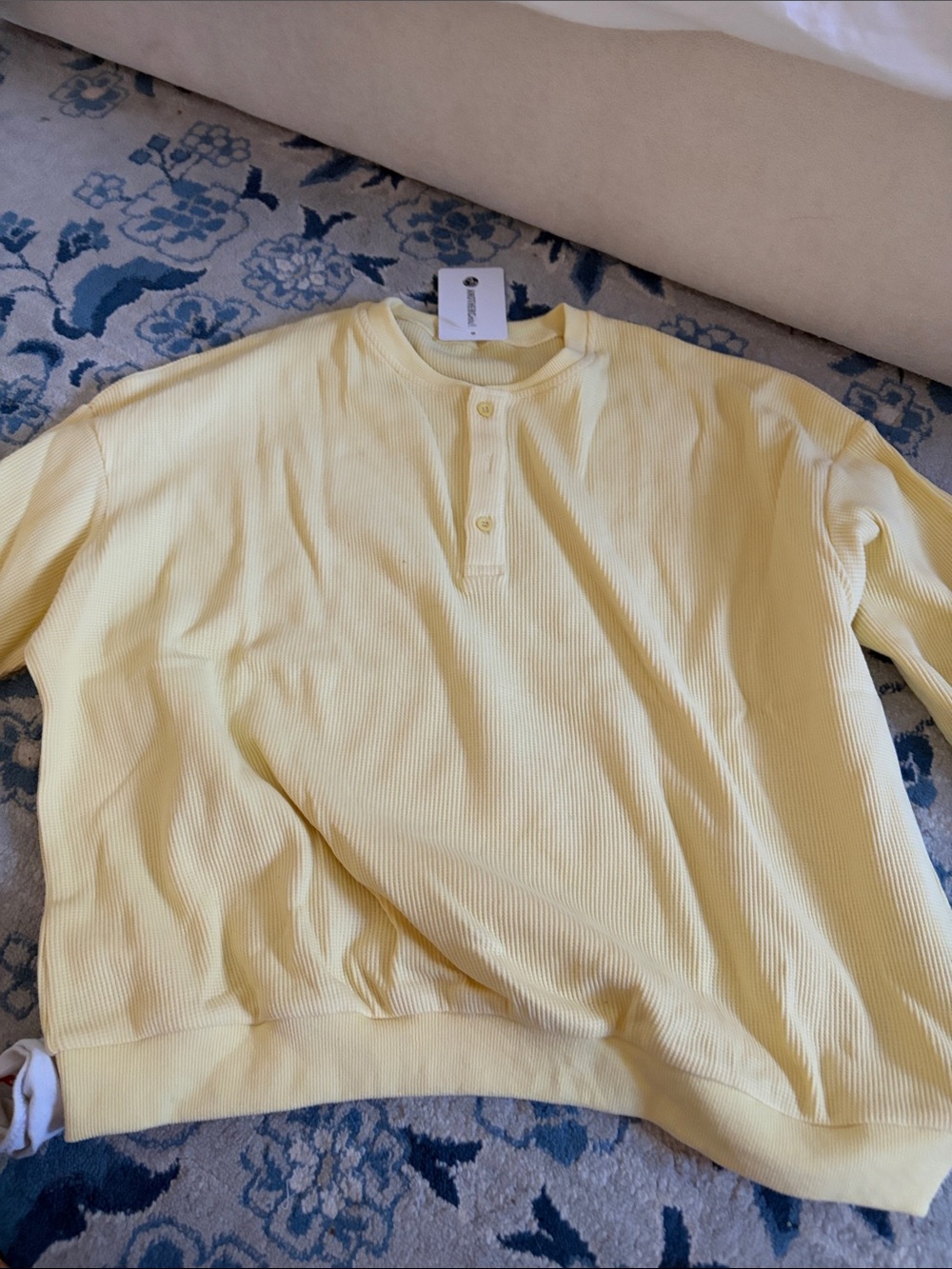 Women’s Yellow Ribbed Henley Sweater and shorts